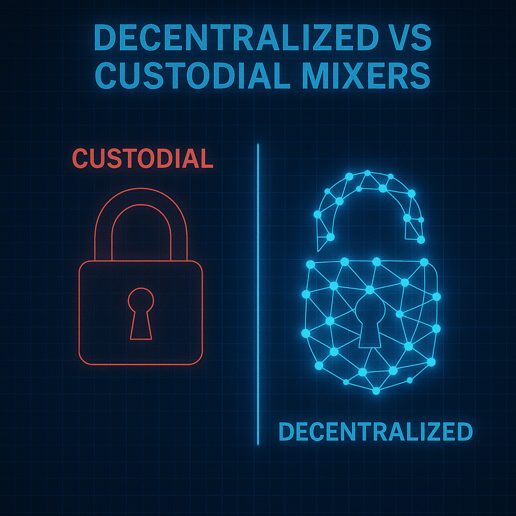 Smart contract security diagram showing mixing service vulnerabilities and security measures